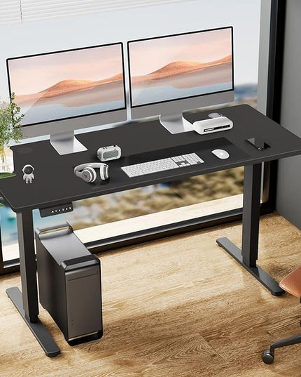 SMUG Standing Desk, Adjustable Height Electric Sit Stand Up Down Computer Table, 48x24 Inch Ergonomic Rising Desks for Work Office Home, Modern Gaming Desktop Workstation, Black - LeafyLoom