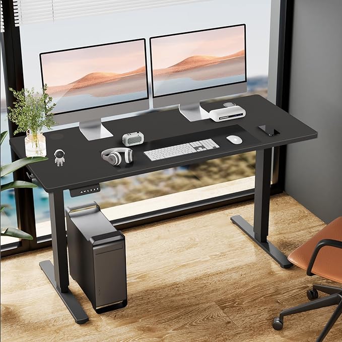 SMUG Standing Desk, Adjustable Height Electric Sit Stand Up Down Computer Table, 48x24 Inch Ergonomic Rising Desks for Work Office Home, Modern Gaming Desktop Workstation, Black - LeafyLoom