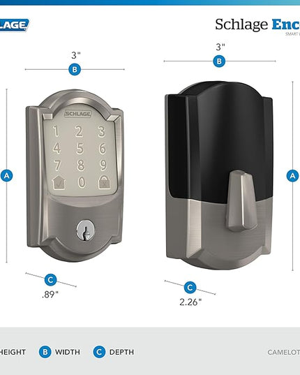 SCHLAGE Encode Smart Wi-Fi Deadbolt with Camelot Trim in Satin Nickel SchlageLockCompany