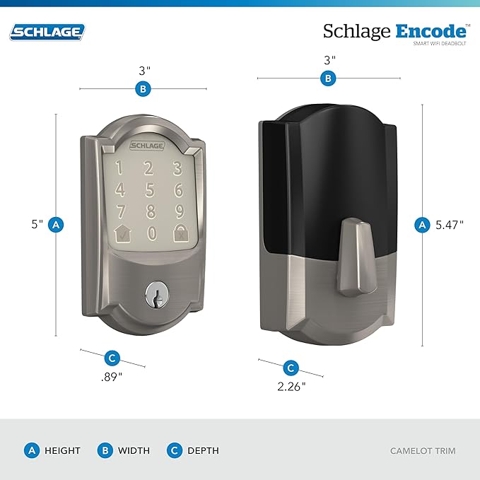 SCHLAGE Encode Smart Wi-Fi Deadbolt with Camelot Trim in Satin Nickel SchlageLockCompany