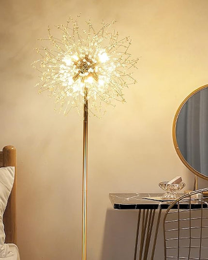 69 inch Crystal Floor Lamp, Modern Standing Lamp with K9 Crystal, LED Floor Lamp with On/Off Foot Switch, Metal Tall Pole Lamp for Living Room, Girls Room, Bedroom, Dresser, Office, Gold Finish - LeafyLoom