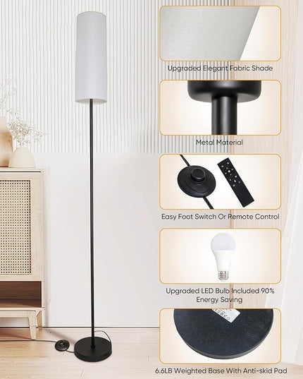 Floor Lamp for Living Room Bedroom,Modern LED Floor Lamp with Remote Control and Stepless Dimmable Colors Temperature & Brightness,Standing Lamps Tall Lamp, 9W Bulb Included(White) - LeafyLoom