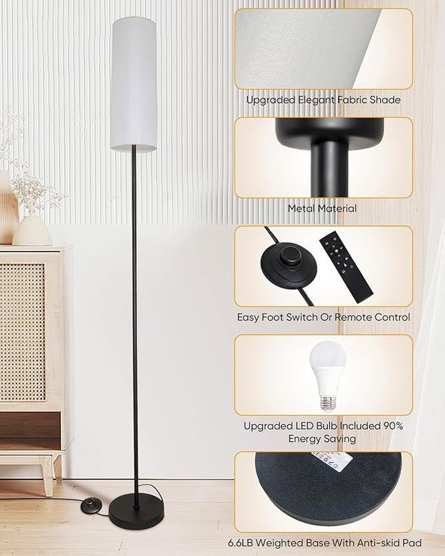 Floor Lamp for Living Room Bedroom,Modern LED Floor Lamp with Remote Control and Stepless Dimmable Colors Temperature & Brightness,Standing Lamps Tall Lamp, 9W Bulb Included(White) - LeafyLoom