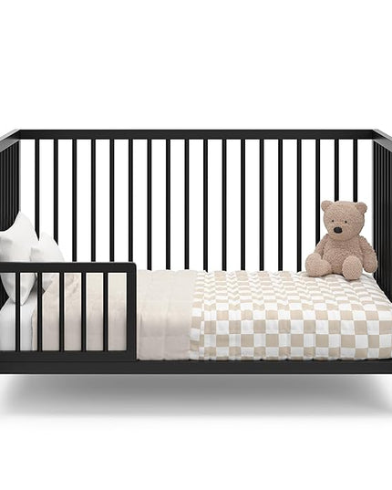 Graco Teddi 5-in-1 Convertible Crib (Black) – GREENGUARD Gold Certified, Converts to Daybed, Toddler & Twin Bed with Headboard and Footboard, Adjustable Mattress Height - LeafyLoom