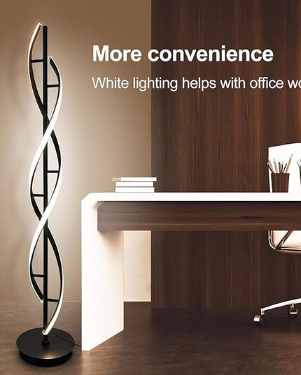 Spiral Floor Lamp 53 inch, with Remote Control Three Color Dimmable Standing Lamps, Modern Creative Pole Lamp, 36W Floor Lamps for Living Room, Bedroom, Office, Study Light（Black） - LeafyLoom