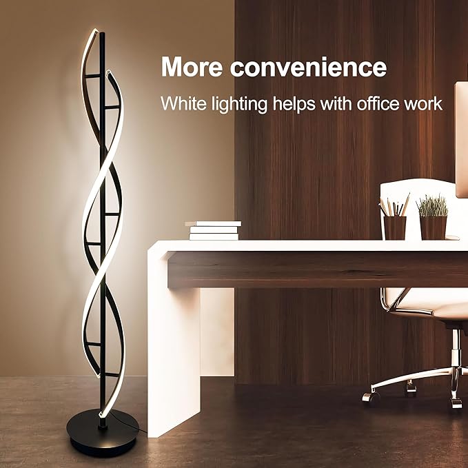 Spiral Floor Lamp 53 inch, with Remote Control Three Color Dimmable Standing Lamps, Modern Creative Pole Lamp, 36W Floor Lamps for Living Room, Bedroom, Office, Study Light（Black） - LeafyLoom