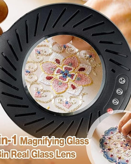 2-in-1 Large Magnifying Glass with Light and Stand-Lighted Magnifying Glass Magnifying Lamp 5 Color Modes Stepless Dimmable-Hands Free Desk Magnifying Glass with Light for Close Work Reading Repair - LeafyLoom