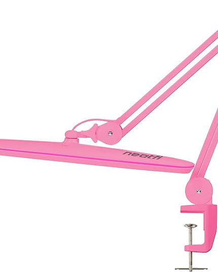 Neatfi XL 2,200 Lumens LED Task Lamp, 24W, 117 Pcs SMD LED, 23 Inches Ultra Wide Lamp, 4 Level Brightness Dimmable, Eye-Caring LED Lamp, Glare Free (Non-CCT with Clamp, Pink) - LeafyLoom