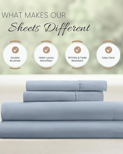 Linen Market Bed Sheets for King Size Bed (Light Blue) - Sleep Better Than Ever with These Soft and Cooling King Sheets - Deep Pocket Fits 16" Thick Beds - 4 Piece King Sheet Set - LeafyLoom