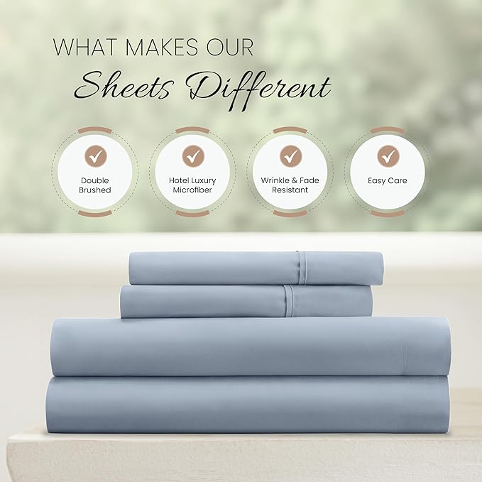 Linen Market Bed Sheets for King Size Bed (Light Blue) - Sleep Better Than Ever with These Soft and Cooling King Sheets - Deep Pocket Fits 16" Thick Beds - 4 Piece King Sheet Set - LeafyLoom