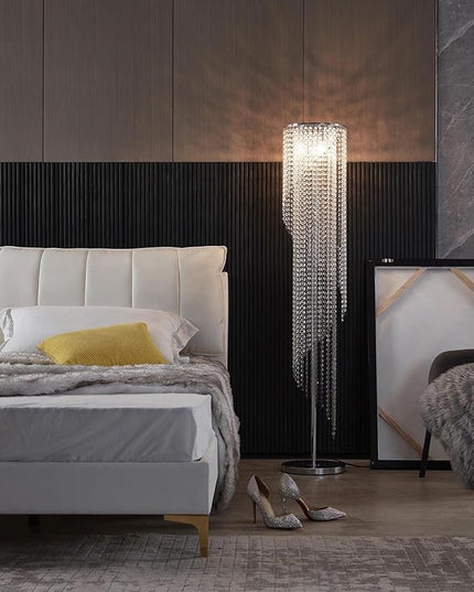 Silver Crystal Floor Lamp S Shape Chrome Finish - LeafyLoom