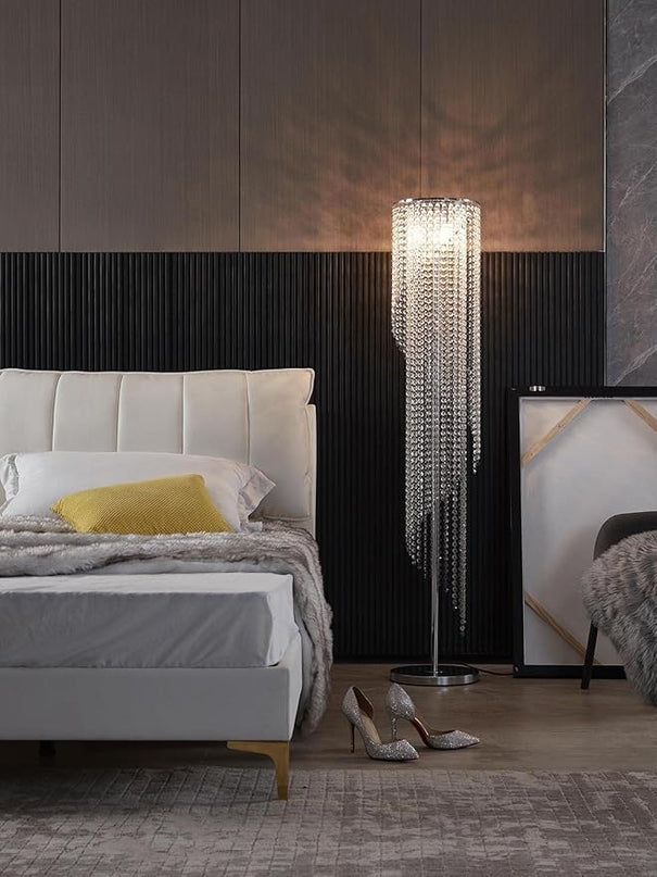 Silver Crystal Floor Lamp S Shape Chrome Finish - LeafyLoom