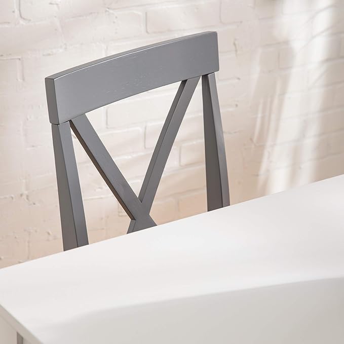 Walker Edison 4 Person Modern Farmhouse Wood Small Dining Table Dining Room Kitchen Table Set Dining 4 X Chairs Set, 48 Inch, White and Grey - LeafyLoom