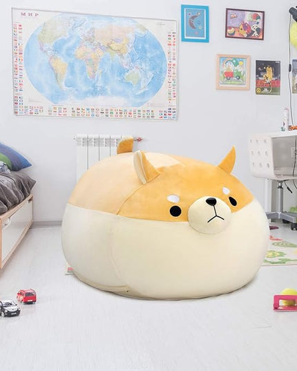 Stuffed Animal Storage Bean Bag Chair Cover for Kids Yellow Dog Shiba Inu Bean Bag Chair for Girls Large Size Toy Organizer Cover Only Without Filling - LeafyLoom