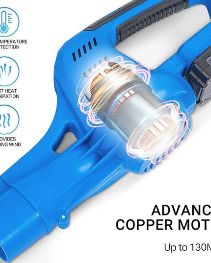 20V Cordless Leaf Blower with Battery and Charger, Leaf Blower Battery Operated, Rechargeable Electric Handheld Leaf Blowers Variable Speed with 2 Tubes for Patio, Leaves Blowing-Blue - LeafyLoom