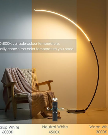 NUÜR Arc Floor Lamp, 67" Tall Black Gold LED Modern Standing Floor Lamp with Remote Control, Arched Bright Floor Lamps for Living Room Bedroom Office Home (Black) - LeafyLoom