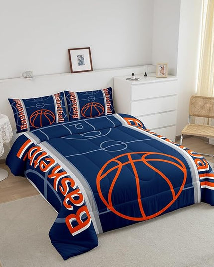 Feelyou Basketball Bedding Set King Size Gaming Sports Comforter Set for Kids Boys Girls Decor Ball Games Comforter Basketball Sports Duvet Set Bedroom Quilt Set - LeafyLoom