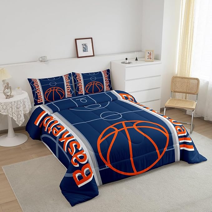 Feelyou Basketball Bedding Set King Size Gaming Sports Comforter Set for Kids Boys Girls Decor Ball Games Comforter Basketball Sports Duvet Set Bedroom Quilt Set - LeafyLoom
