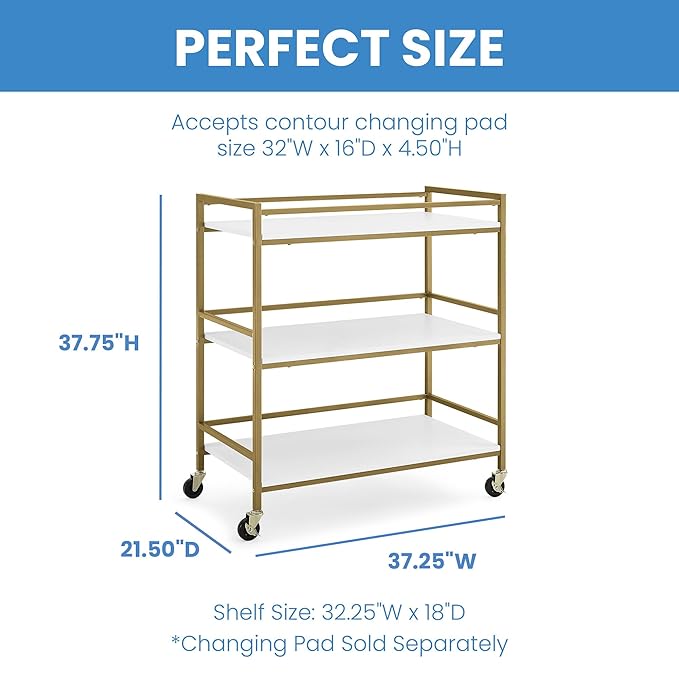 Delta Children Jade Changing Table/Cart, White Melamine/Bronze - LeafyLoom
