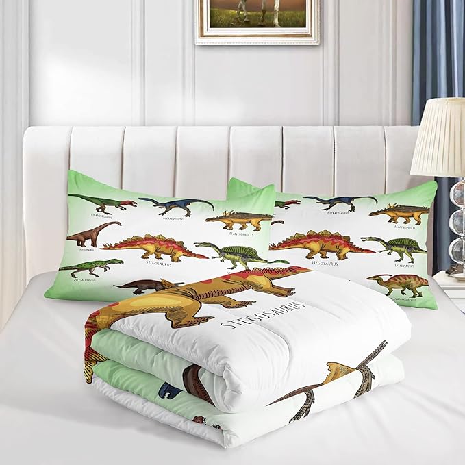 CVHOUSE Dinosaur Bedding Set,Dinosaur Comforter,Dinosaur Comforter Set Full,Microfiber Quilt Set with 1 Comforter and 2 Pillow Cases- 3 Piece - LeafyLoom