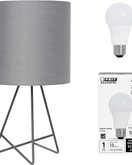Simple Designs LT2066-GOG-LB 14" Down to The Wire Table Lamp for Bedroom, Living Room, Entryway, Office, Gray with Gray Shade, with Feit LED Bulb Included - LeafyLoom