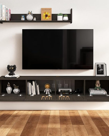 Pmnianhua Floating TV Stand,76'' Wall Mounted TV Cabinet, Mid Century TV Bench Under TV Entertainment Center Shelf TV Console Table with 4 Cabinets for Living Room Bedroom (Dark Grey) - LeafyLoom
