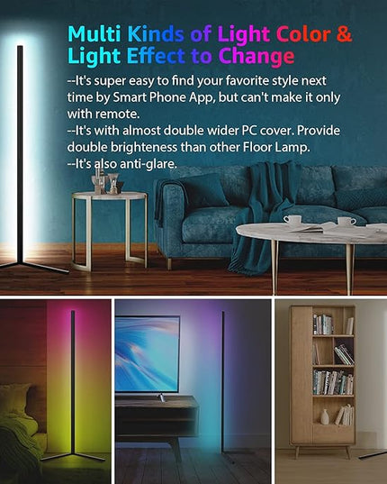MODERN Two Pack LED Corner RGB Floor Lamp,Updated Bigger Size, Smart App Control,40W LED Color Changing Floor Lamp with Remote, RGB Floor Lamp for Bedroom,Living Room - LeafyLoom