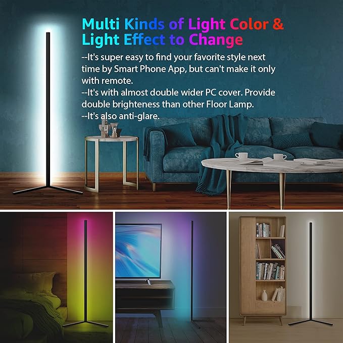 MODERN Two Pack LED Corner RGB Floor Lamp,Updated Bigger Size, Smart App Control,40W LED Color Changing Floor Lamp with Remote, RGB Floor Lamp for Bedroom,Living Room - LeafyLoom