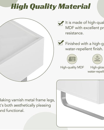 Lift Top Coffee Table, 45 Inch Contemporary Center Table with Drawer and Metal Frame Legs, High-Gloss Surface Coffee Tables for Living Room, White - LeafyLoom