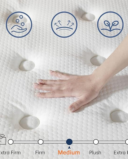 California King Mattress, 14 Inch Cal King Mattress in a Box, (Upgrade Strengthen) Hybrid Matterss with Pocket Spring and Soft Foam, Ultimate Motion Isolation, Strong Edge Support, Medium Firm - LeafyLoom