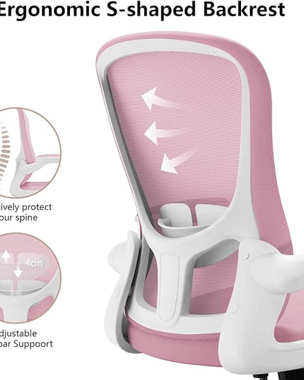Ergonomic Office Chair, Comfort Swivel Home Office Task Chair, Breathable Mesh Desk Chair, Lumbar Support Computer Chair with Flip-up Arms and Adjustable Height - LeafyLoom