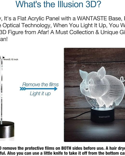 Pig 3D Lamp Toys for Girls Boys Room, Night Light Bedside Decor Gifts for Kids Baby, 7 Colors Changing Nightlight with Smart Control - LeafyLoom