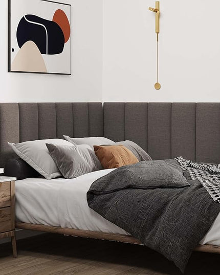 Upholstered Wall Mounted Headboard, 3D Soundproof Wall Panels Peel and Stick Headboard for King Size, Reusable and Removable Tufted Bed Headboard in Brown(12 Panels, 10" x 24") - LeafyLoom