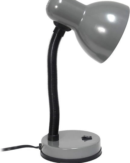 Simple Designs LD1003-GRY Basic Metal Desk Lamp with Flexible Hose Neck for Office, Living Room, Bedroom, College Dorm, Bookshelf, Gray - LeafyLoom