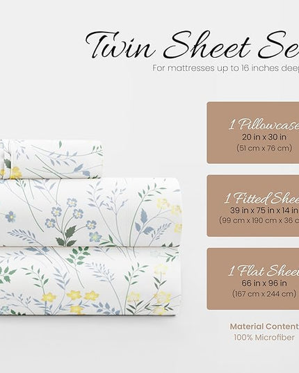 Linen Market 3 Piece Twin Bedding Sheet Set (Light Blue Floral) - Sleep Better Than Ever with These Ultra-Soft & Cooling Bed Sheets for Your Twin Size Bed - Deep Pocket Fits 16" Mattress - LeafyLoom