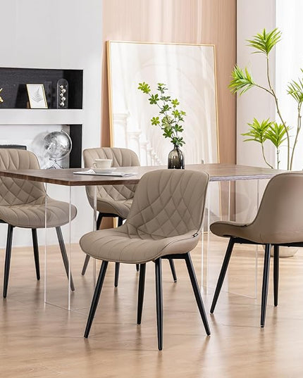 YOUNUOKE Dining Chairs Set of 2 Mid Century Modern Kitchen Chair Comfortable Upholstered Faux Leather Dinner Chairs for Kitchen Dining Room, Khaki - LeafyLoom