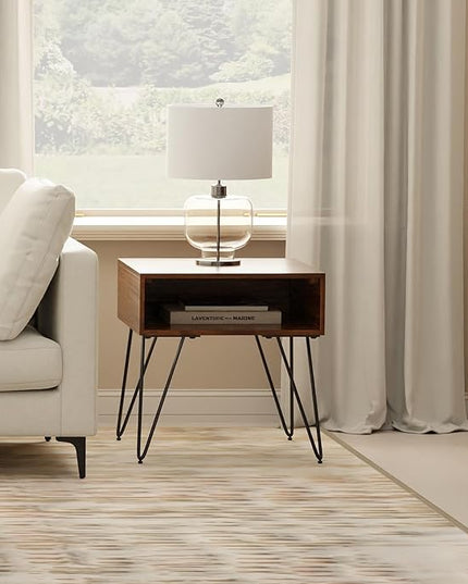 SIMPLIHOME Hunter End Table, 22 inch, Walnut Veneer - LeafyLoom
