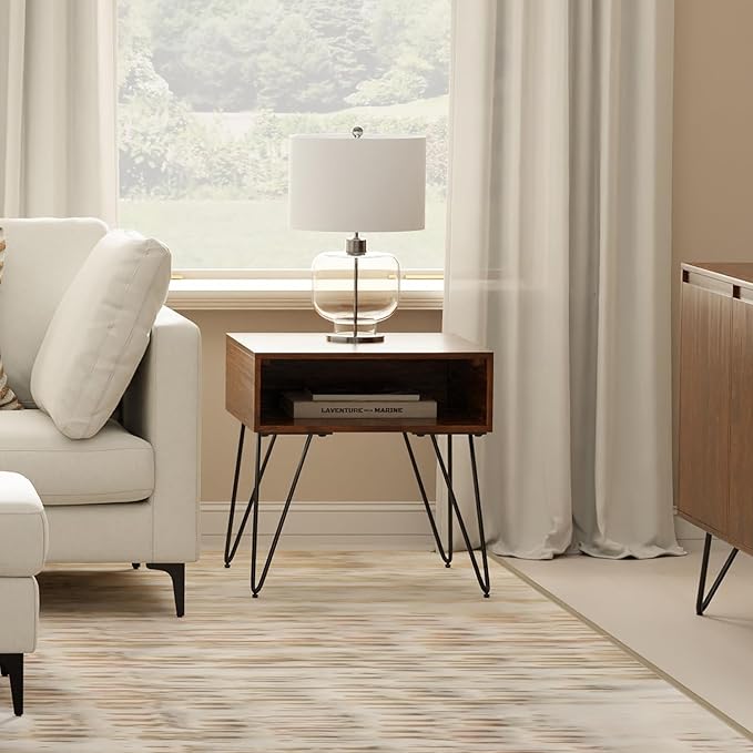 SIMPLIHOME Hunter End Table, 22 inch, Walnut Veneer - LeafyLoom