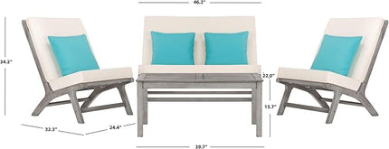 Safavieh PAT7044B Collection Chaston Wash and White and Light Blue 4 Pc Living Accent Pillows Outdoor Set, Grey/Beige Soild - LeafyLoom