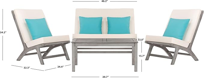 Safavieh PAT7044B Collection Chaston Wash and White and Light Blue 4 Pc Living Accent Pillows Outdoor Set, Grey/Beige Soild - LeafyLoom