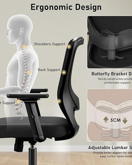 Office Chair, Ergonomic Desk Chair with Adjustable High Back, Breathable Mesh Computer Chair with Adjustable Armrests, Rolling Swivel Comfy Task Chairs, Executive Chair for Home Office - LeafyLoom