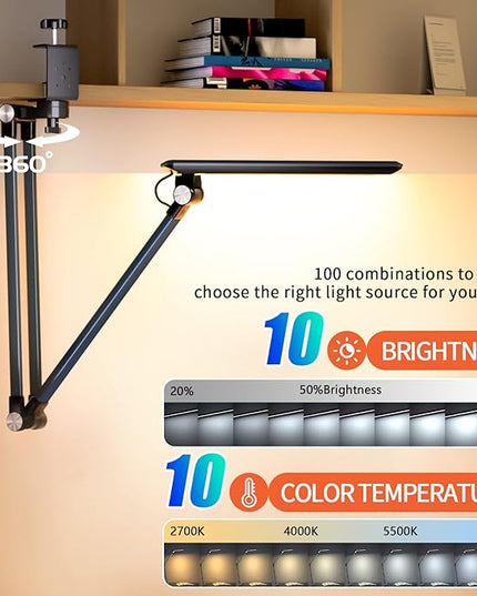LED Desk Lamps,10 Color Modes 2700k-7000k Lighting and Stepless Dimming Modern Table Lamp for Monitor Studio Reading,Architect Clamp for Home Office Iron-Grey 15W… - LeafyLoom