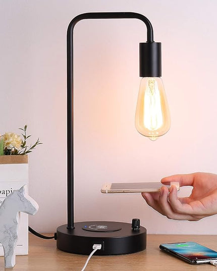 Wireless Charging Desk Lamp – Table Lamp with USB Port and Wireless Charging Pad, Bedside Lamp for Office Bedroom Living Room College Dorm - LeafyLoom