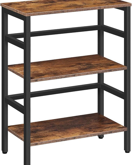 HOOBRO 3 Tier Bookshelf, Industrial Bookcase, Record Storage Rack with Side Fence, Wood Storage Shelf with Metal Frame, Rustic Open Display Shelf for Living Room, Bedroom, Rustic Brown BF86CJ01 - LeafyLoom