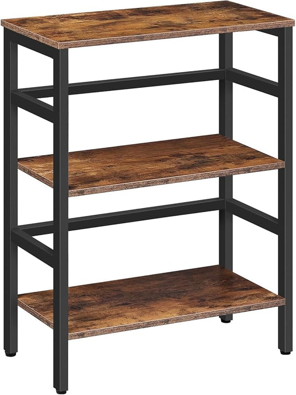 HOOBRO 3 Tier Bookshelf, Industrial Bookcase, Record Storage Rack with Side Fence, Wood Storage Shelf with Metal Frame, Rustic Open Display Shelf for Living Room, Bedroom, Rustic Brown BF86CJ01 - LeafyLoom