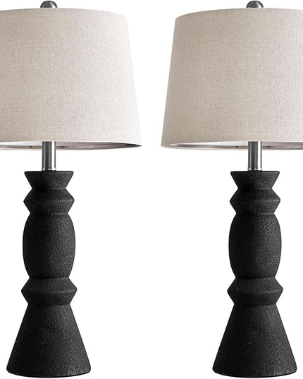 Oneach 25.75'' Farmhouse Black Ceramic Table Lamp Set of 2 for Living Room Rustic Table lamp Bedroom Nightstand Lamp End Table Lamps - LeafyLoom