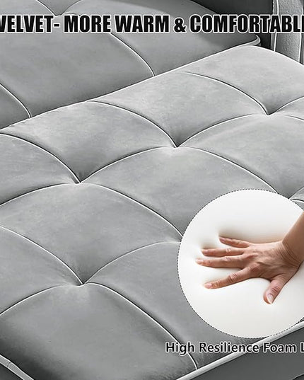 3 in 1 Loveseat Sofa Bed, Pull Out Couch Sleeper with Storage, Full Size Velvet Convertible Chair with 2 Pockets & 2 Pillows for Living Room, Grey - LeafyLoom