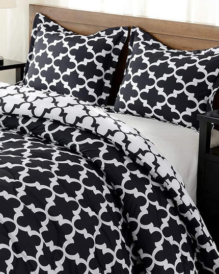 downluxe Printed Queen Comforter Set - Black Queen Comforter, Soft Bedding Sets for All Seasons -3 Pieces - 1 Comforter (88"x92") and 2 Pillow Shams(20"x26") - LeafyLoom