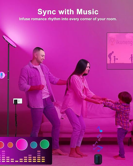 LED Floor Lamp, 3600LM 36W RGB Standing Lamp with Multi-Color Light Scenes, Modern Torchiere Sky Lamp with Remote & Touch Control, 2700K-6500K Stepless Dimming Room Lamp for Living Room Bedroom Office - LeafyLoom