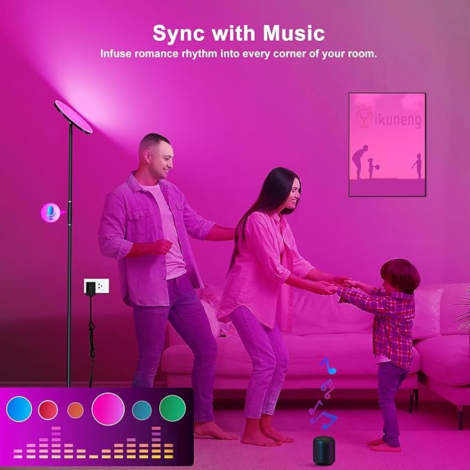 LED Floor Lamp, 3600LM 36W RGB Standing Lamp with Multi-Color Light Scenes, Modern Torchiere Sky Lamp with Remote & Touch Control, 2700K-6500K Stepless Dimming Room Lamp for Living Room Bedroom Office - LeafyLoom
